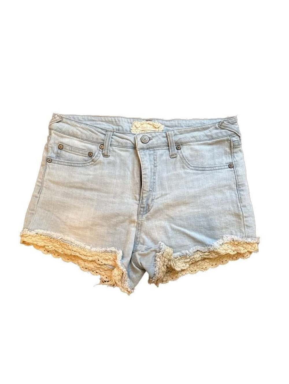 Altar'd State Light Wash Denim Shorts with Crochet Lace Trim Size 27/5